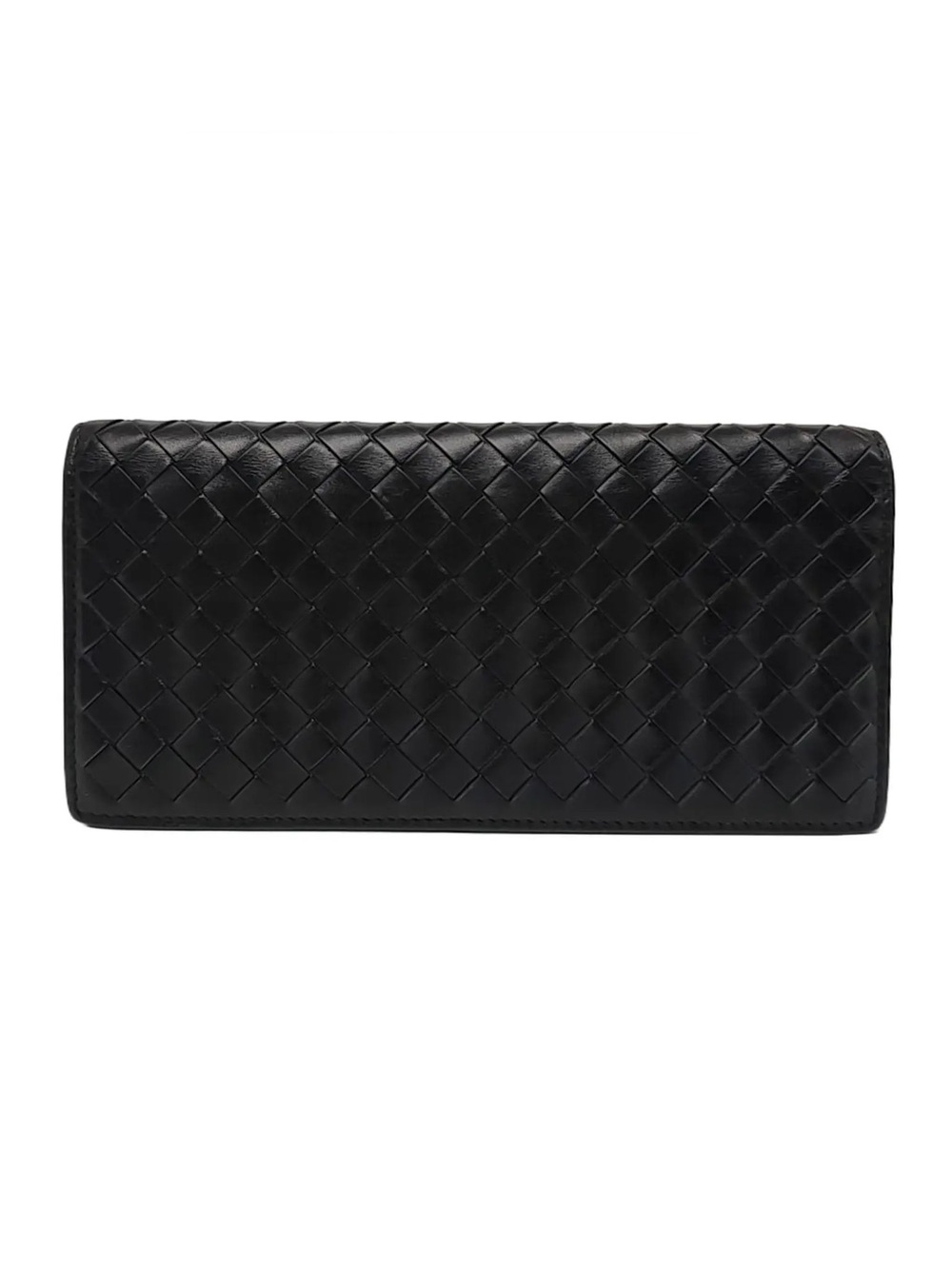 $990 Bottega Veneta Nappa Black Leather Intrecciato Flap Bifold Long Wallet